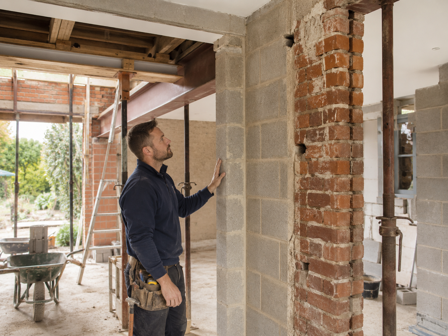 Profissional acompanhando uma reforma e ampliação residencial